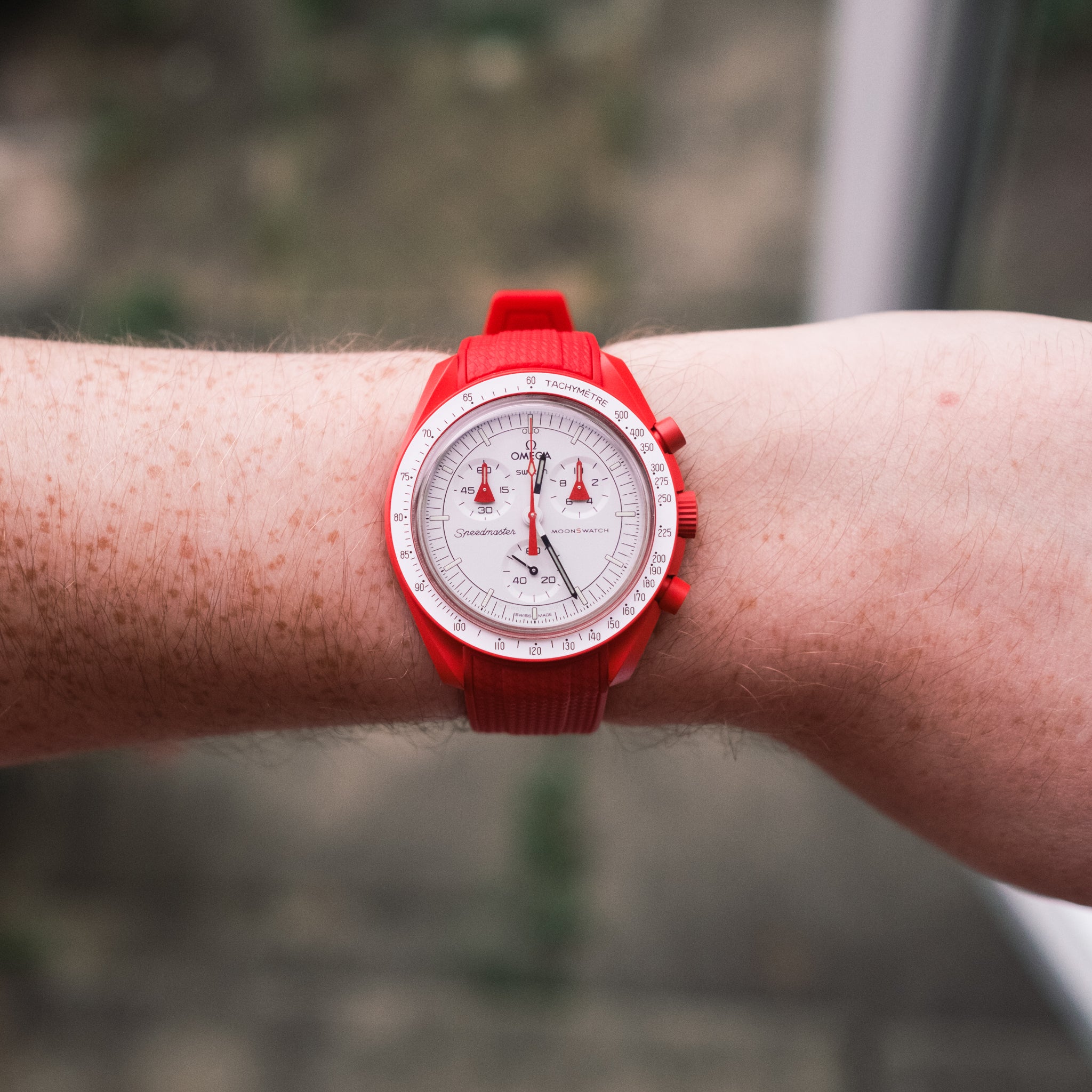 Red Textured Luxury Rubber Strap For Omega X Swatch Moonswatch - HorologyWrists