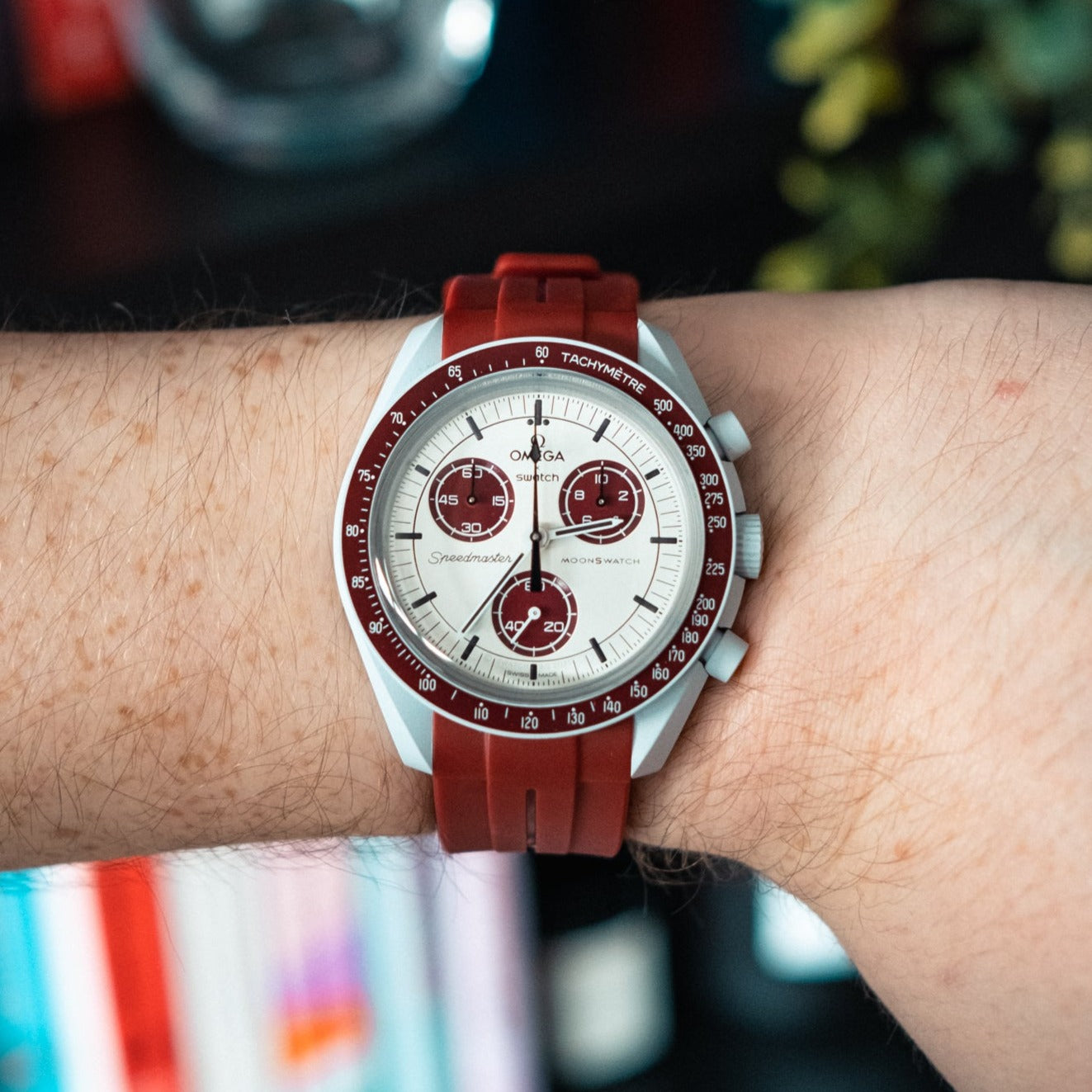 Omega X Swatch Moonswatch Dark Red Rubber Strap - HorologyWrists