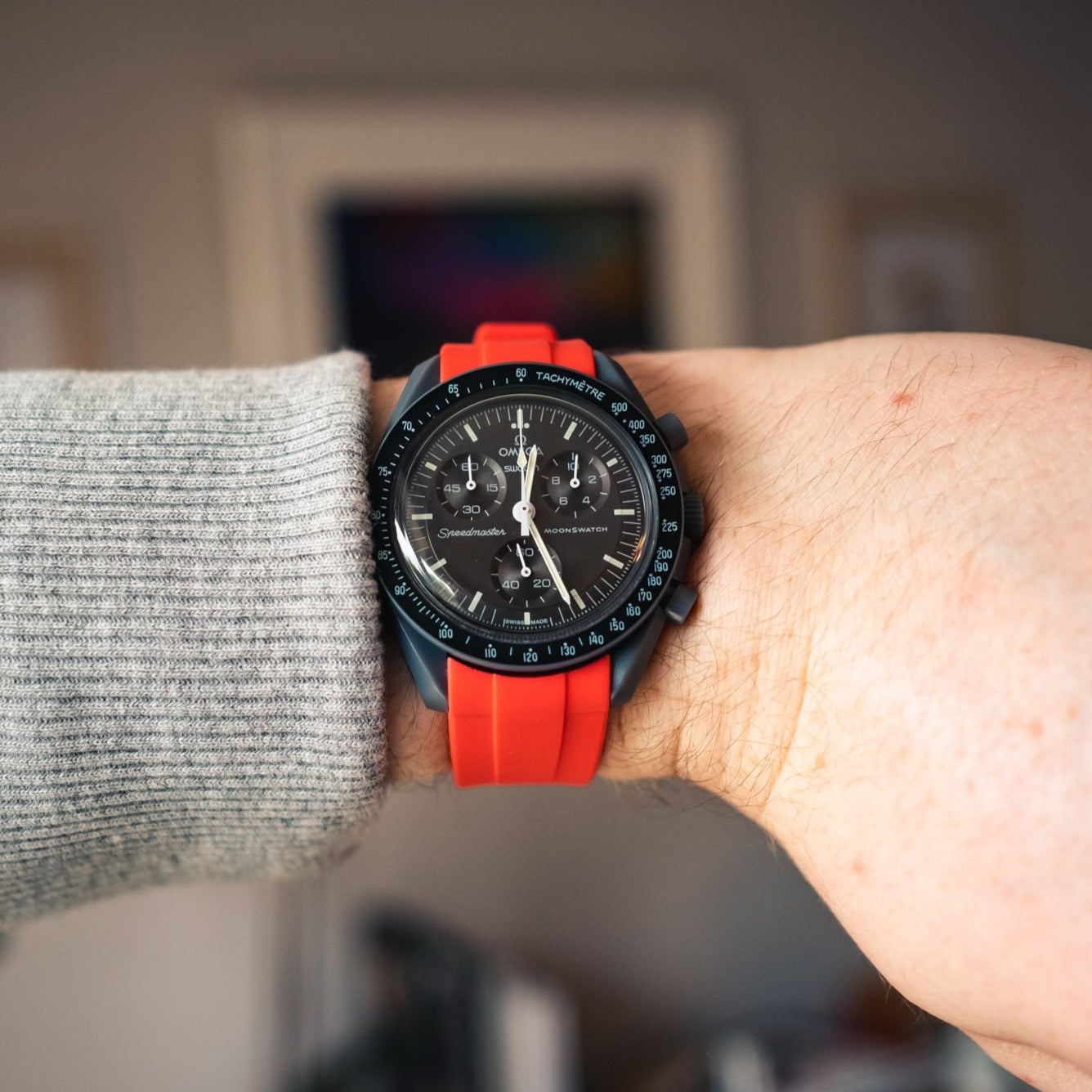 Omega X Swatch Moonswatch Red Rubber Strap - HorologyWrists