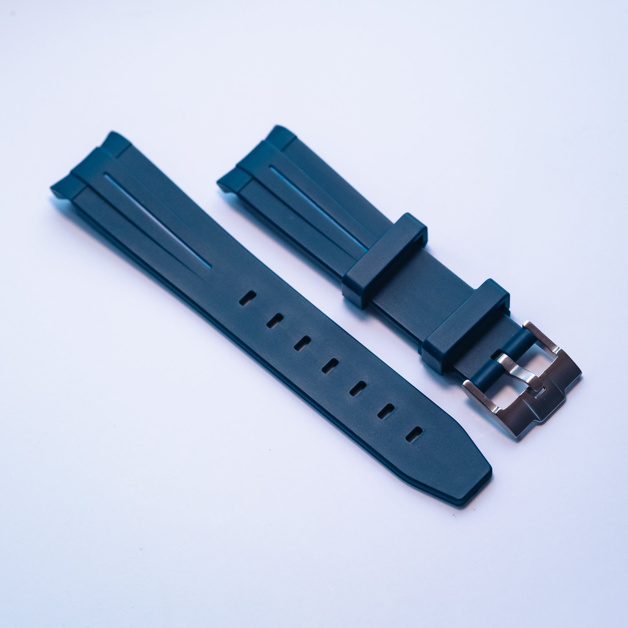 Blue Pinstripe Rubber Strap For Omega X Swatch Moonswatch - HorologyWrists