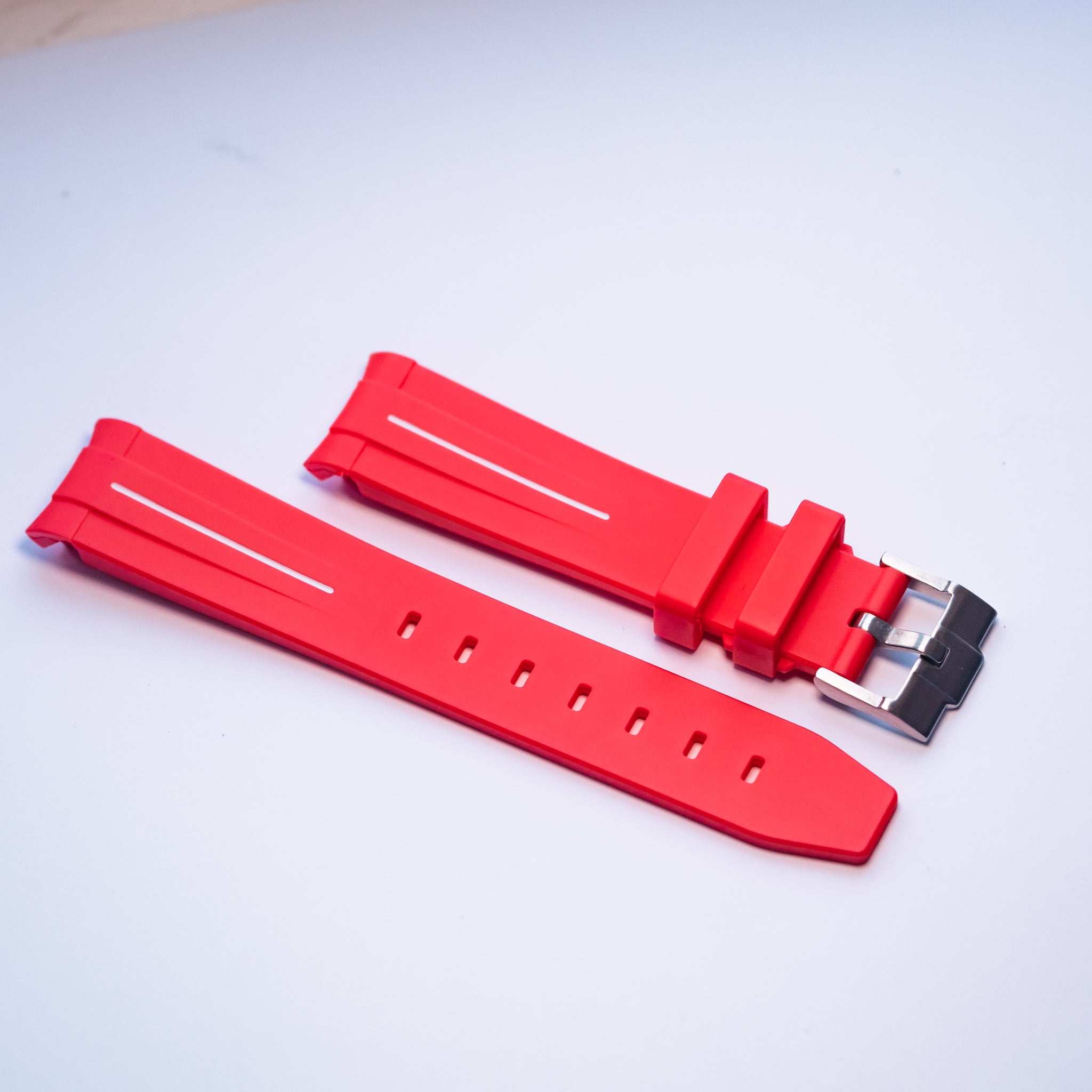 Red and White Rubber Strap For Omega X Swatch Moonswatch - HorologyWrists