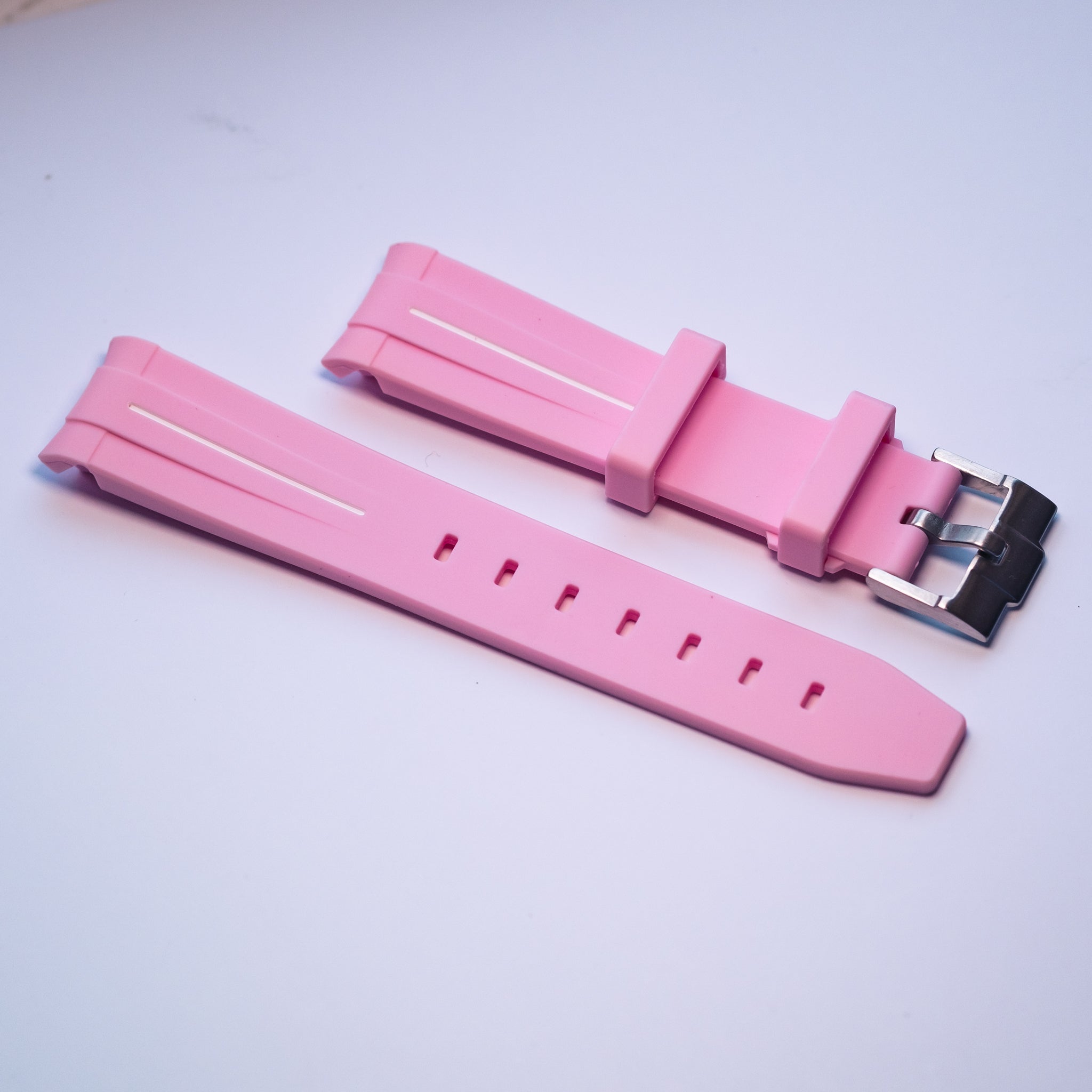 Pink and White Rubber Strap For Omega X Swatch Moonswatch - HorologyWrists