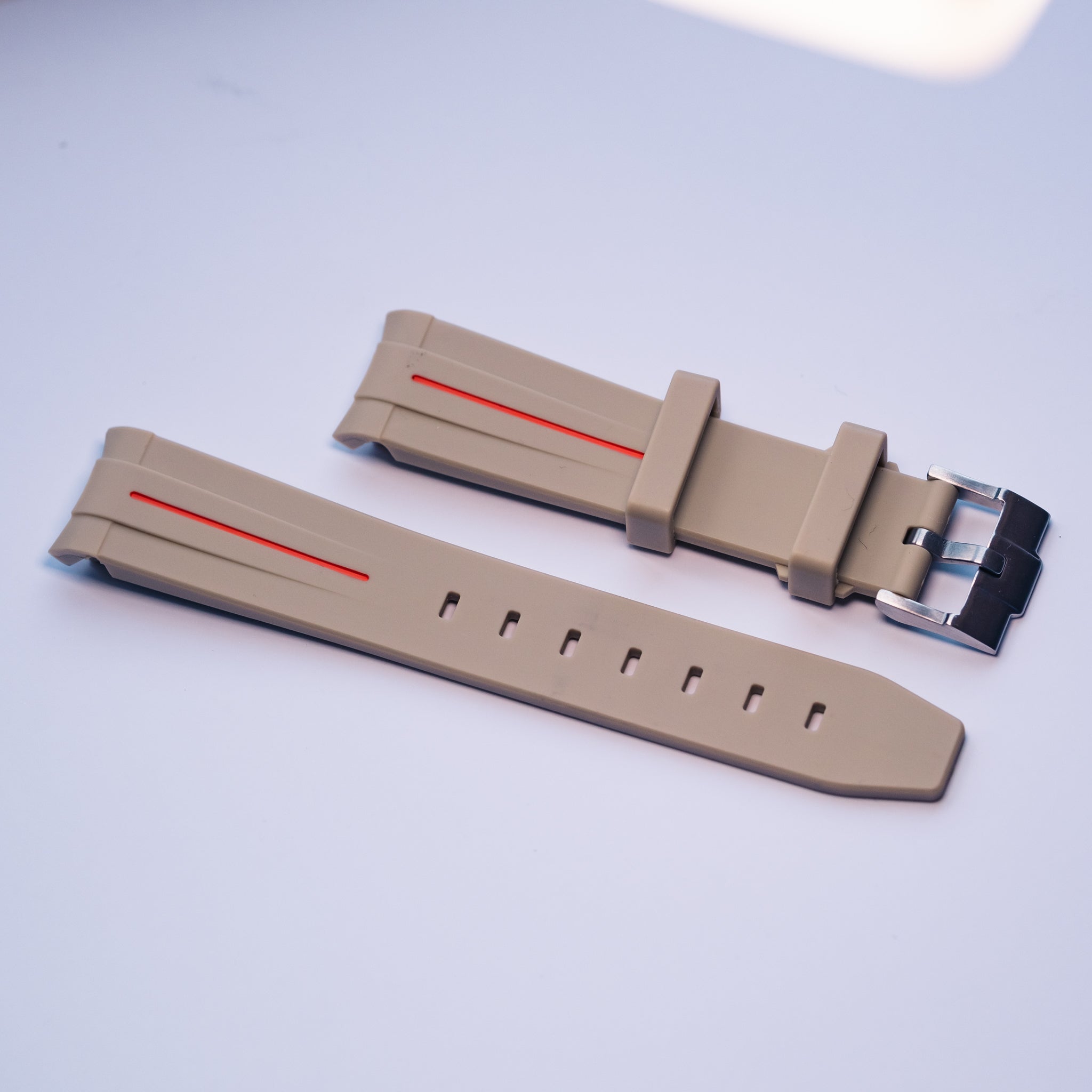 Beige & Orange Pinstripe Rubber Strap For Omega X Swatch Moonswatch - HorologyWrists