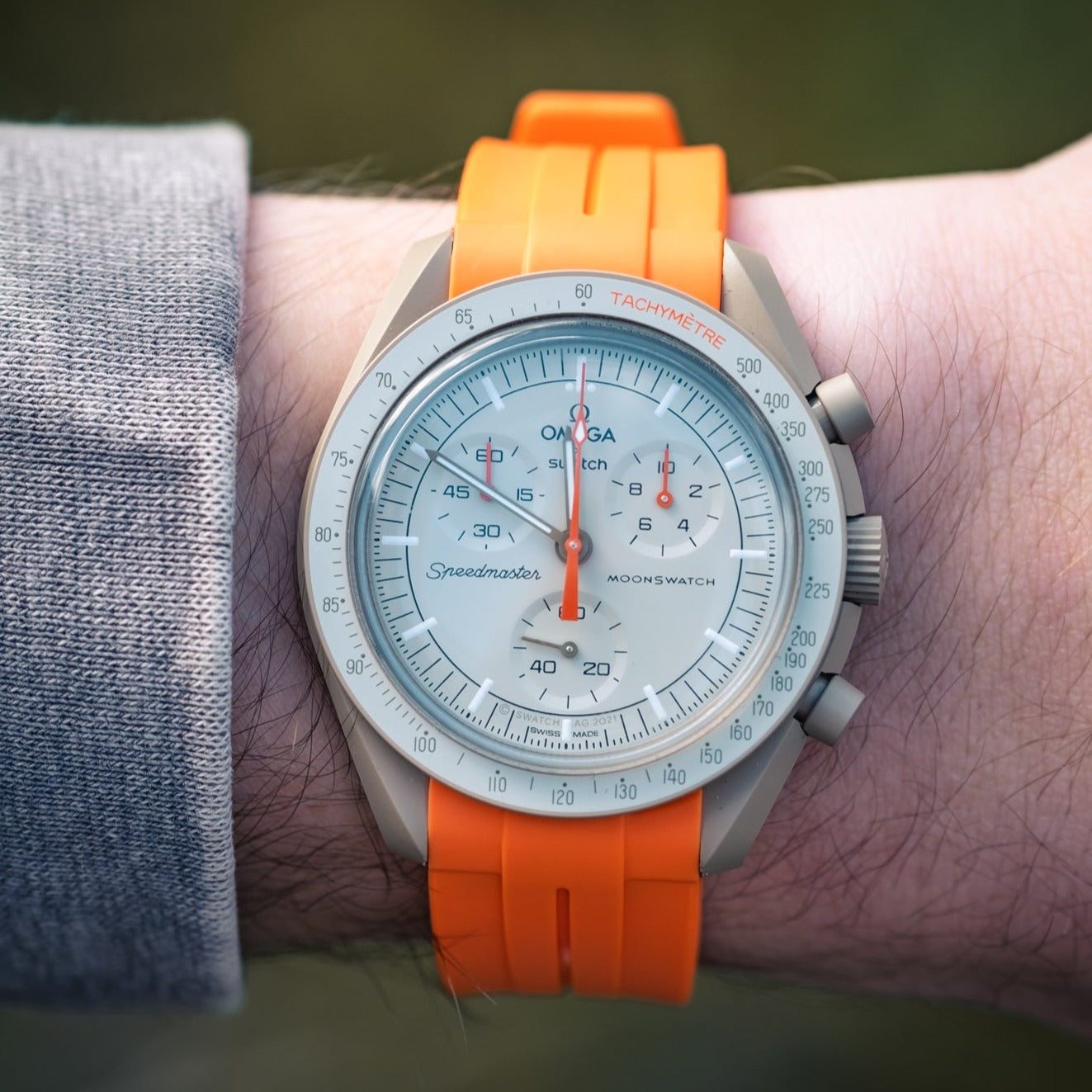 Orange Rubber Strap For Omega X Swatch Moonswatch - HorologyWrists